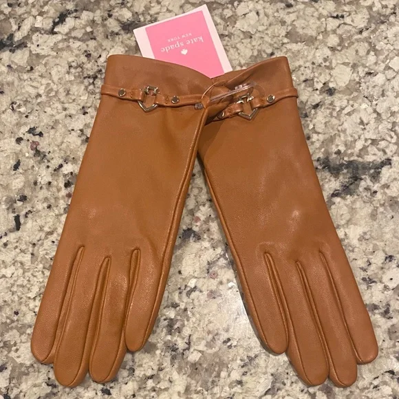 Kate Spade Caramel Leather Gloves - Picture 1 of 3